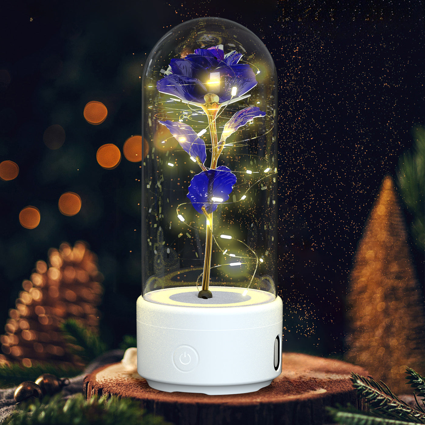 Valentines 2 In 1 Rose Flowers Luminous LED Night Light Bluetooth-Compatible Speaker Gift Glass Cover