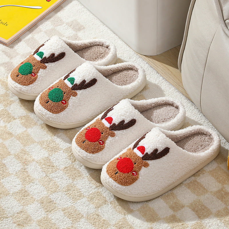 Christmas Elk Winter Warm Home Cotton Slippers