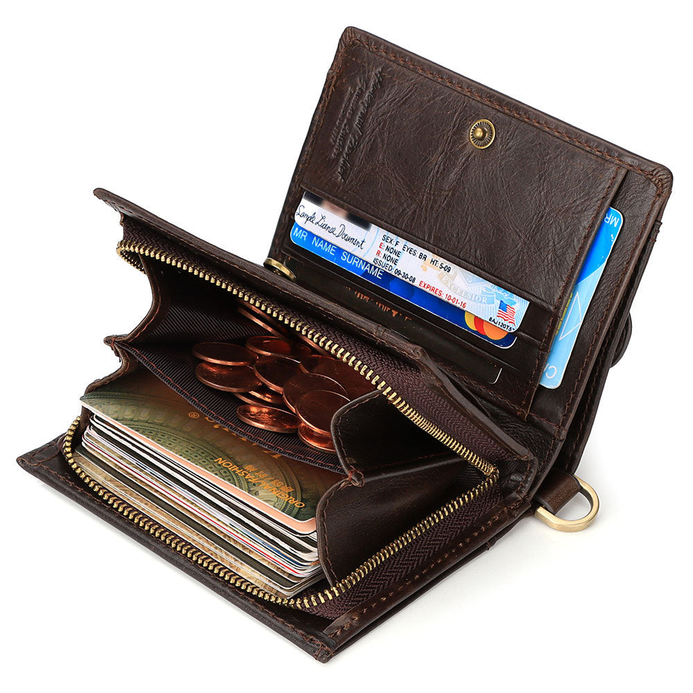 Anti-Magnetic Leather Zipper Wallet Large Capacity Multi-Card Coin Pocket