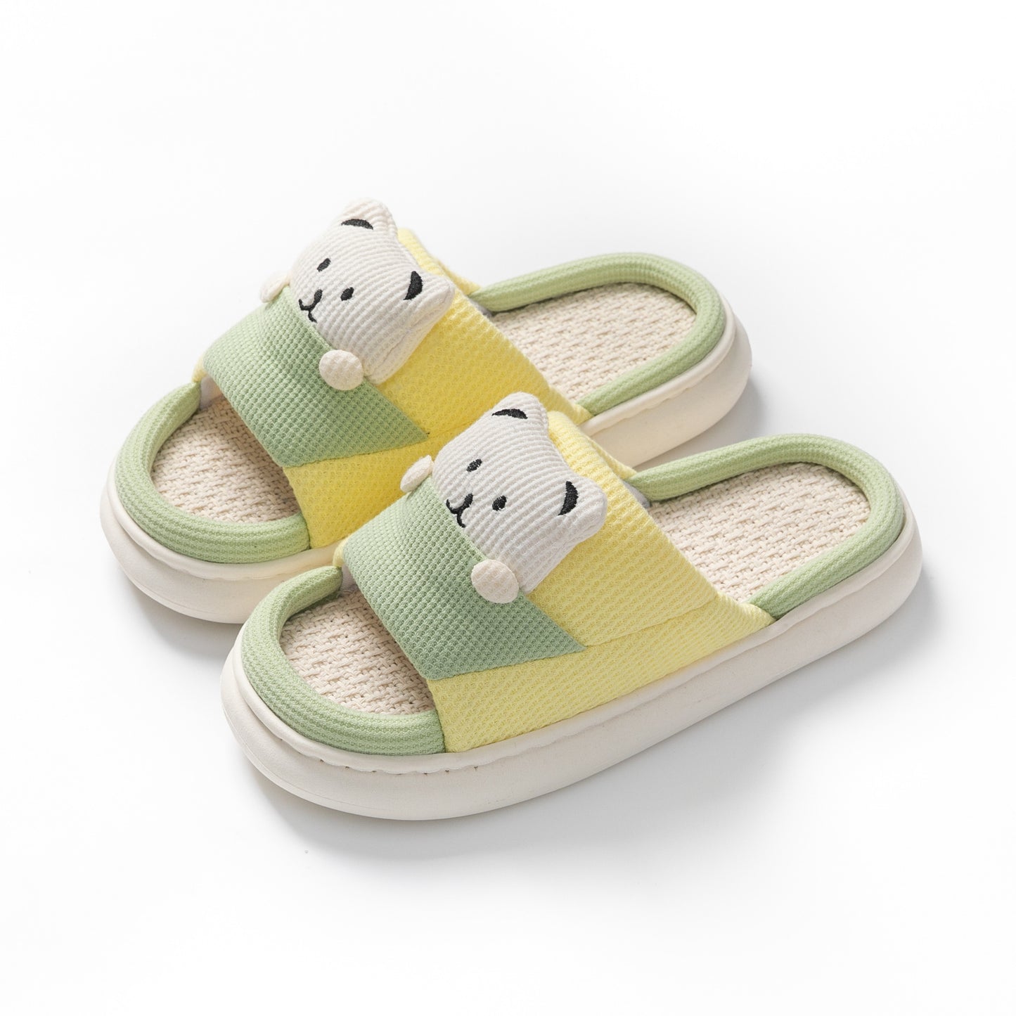 Cute Cartoon Bear Spring Fashion Slippers Thick-Soled Mute Linen Slipper