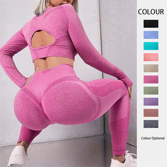 2 Pieces Sports Suits Long Sleeve Butt Lifting High Waist Leggings