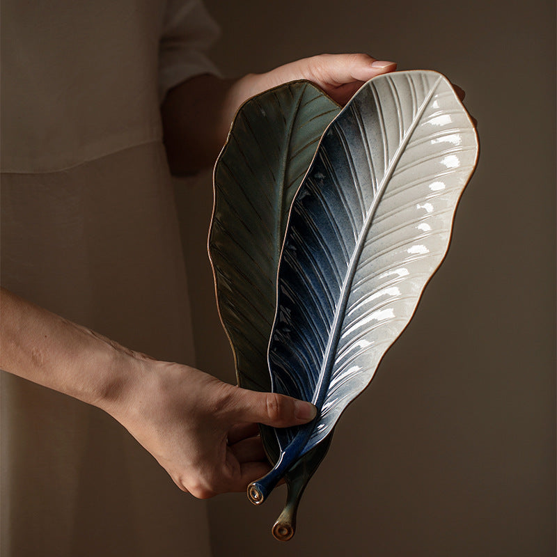 Retro Kiln Transformed Leaf Ceramic Sushi Plate