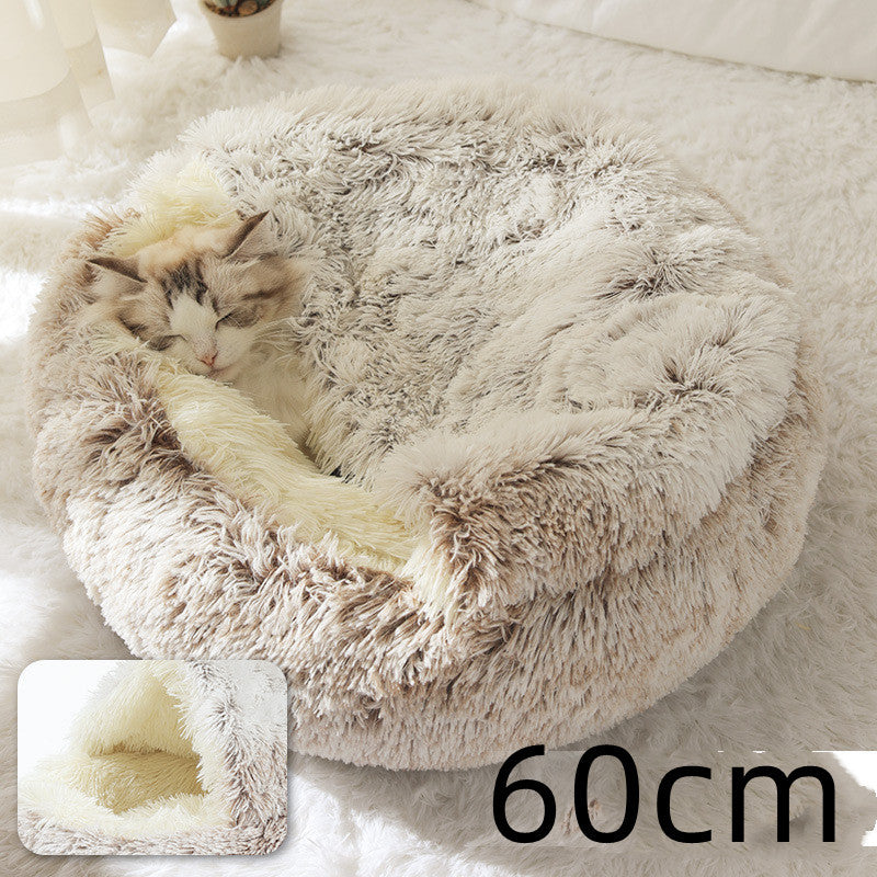 2 In 1 Dog And Cat Bed Pet Winter Bed Round Plush Warm Bed