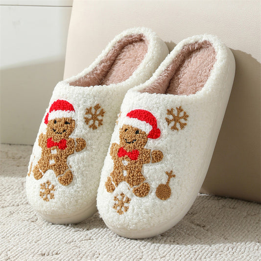 Christmas Snowflake Gingerbread Non-Slip Fuzzy Slippers