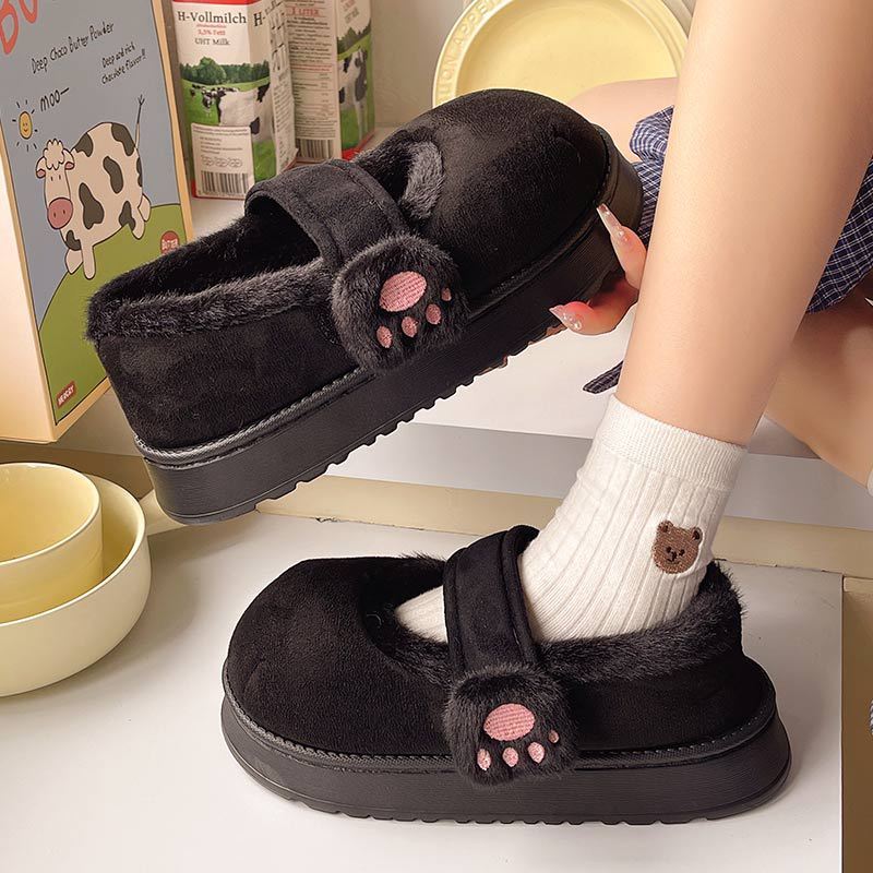 Women's Cotton-padded Shoes Cute Cartoon Cat's Paw Velcro Plush Shoes