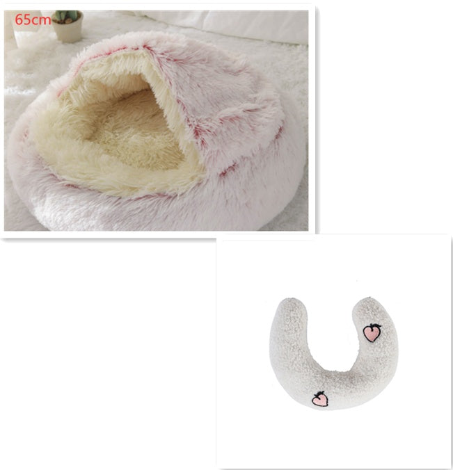 2 In 1 Dog And Cat Bed Pet Winter Bed Round Plush Warm Bed