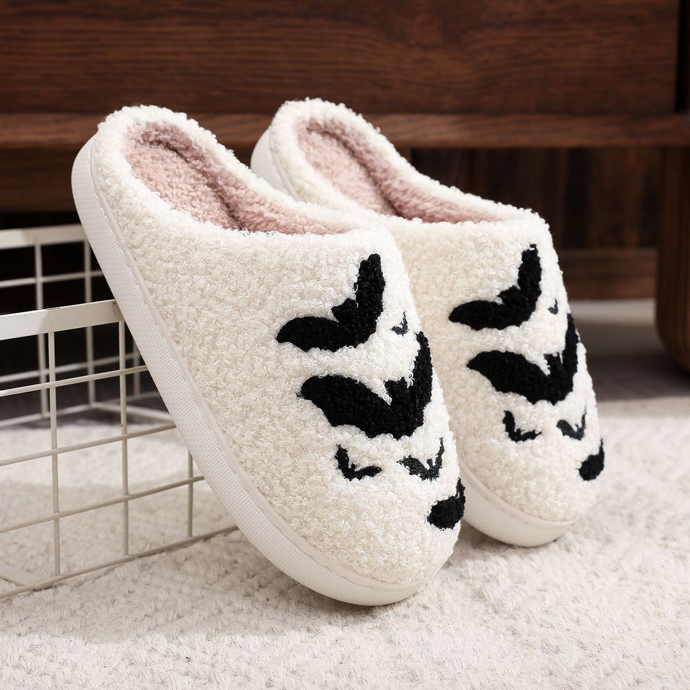 Funny Bat Slipper Halloween Pumpkin Flat Indoor House Shoes For Women Men Soft Plush Cozy Horror Fashion Halloween Gifts