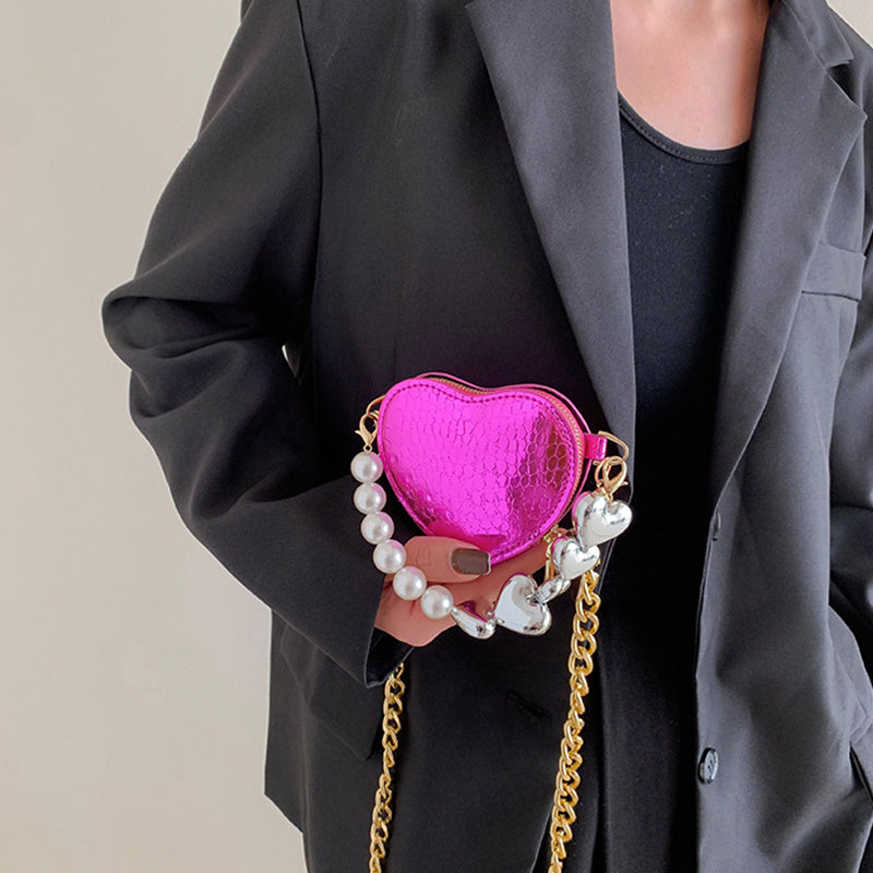 Valentines Mini Love-Shape Fashion Purse Shoulder Bag Lipstick Bag with Chain