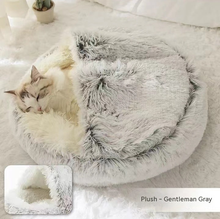 2 In 1 Dog And Cat Bed Pet Winter Bed Round Plush Warm Bed