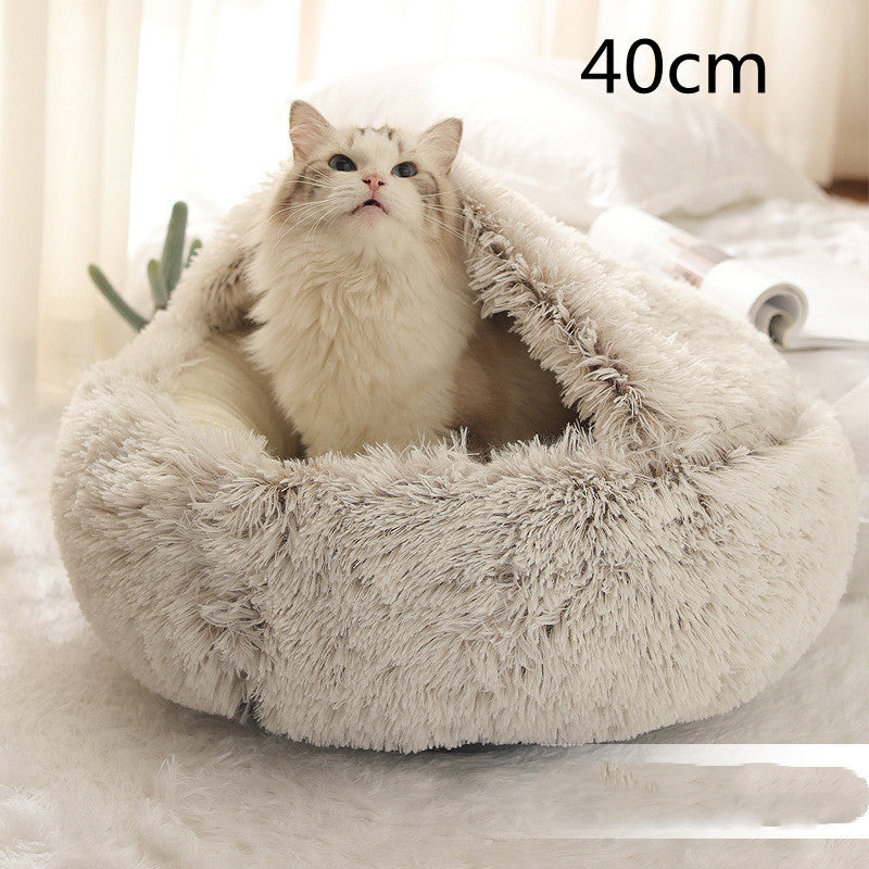 2 In 1 Dog And Cat Bed Pet Winter Bed Round Plush Warm Bed