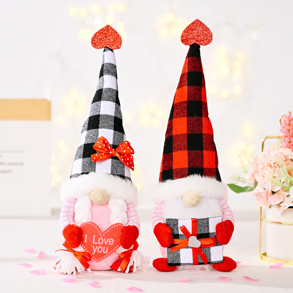 Valentines Day Faceless Gnome Plush Doll Love Heart Elf Doll Home Desktop Ornaments