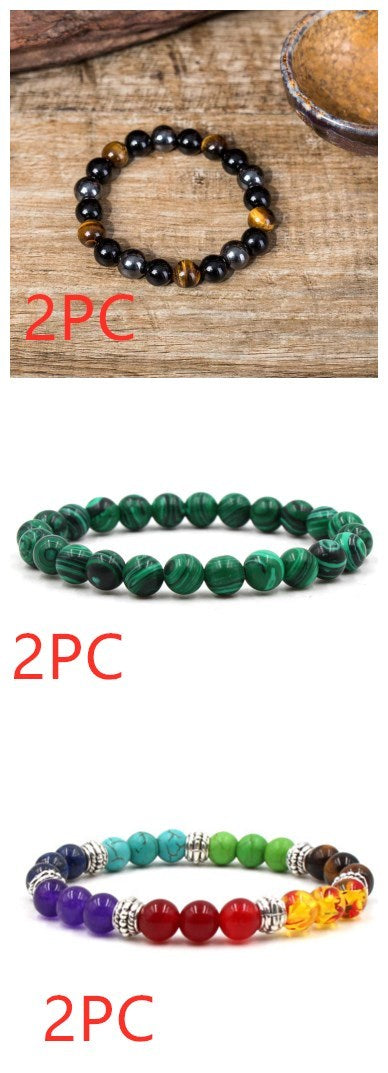 Classic Black Matte Green Malachite Bracelets Suitable Women Men Elastic Strand Jewelry