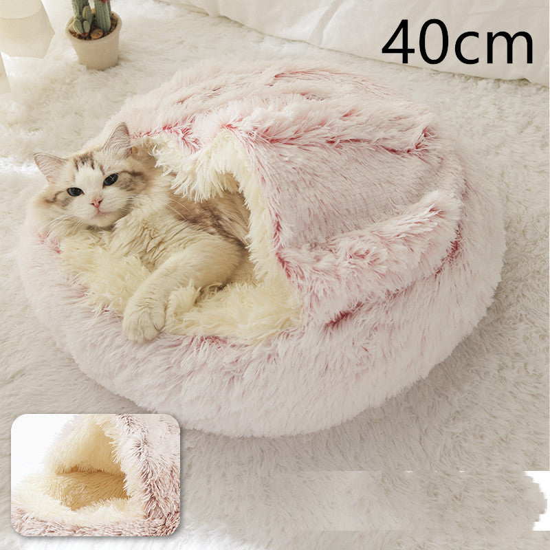 2 In 1 Dog And Cat Bed Pet Winter Bed Round Plush Warm Bed