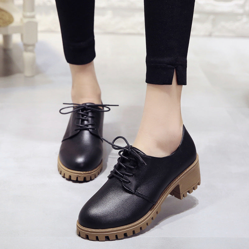 Leather Retro Chunky Shoes