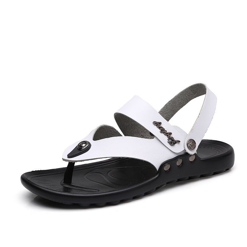 Men's Leather Fashion Sandal Fashion Men's Flip-flop Beach Shoes Men's Slippers