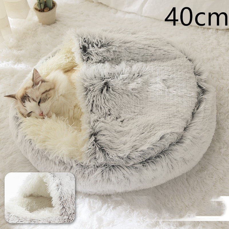 2 In 1 Dog And Cat Bed Pet Winter Bed Round Plush Warm Bed