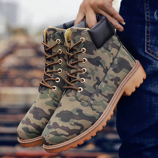 Lace-Up Leather High-Top Casual Snow Boots