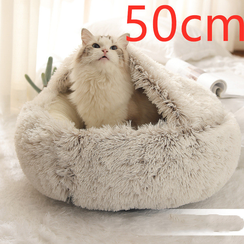 2 In 1 Dog And Cat Bed Pet Winter Bed Round Plush Warm Bed