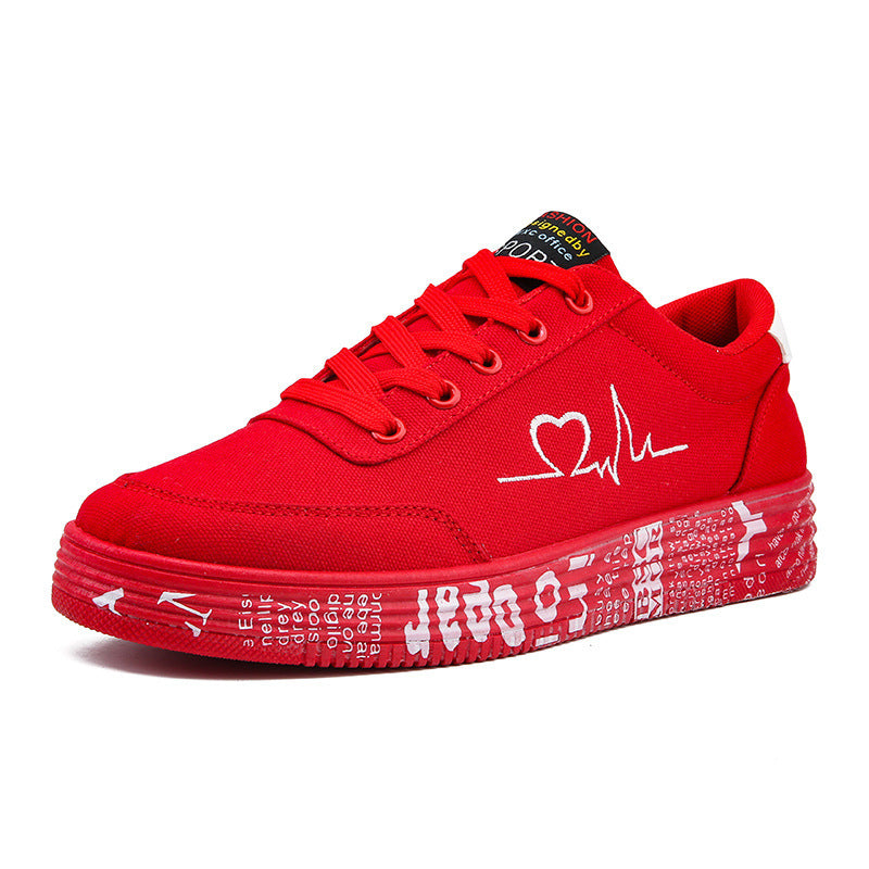 Valentines Couple Love Print Canvas Shoes Flats Lace-up