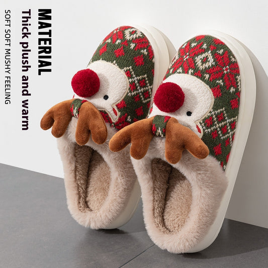 Women's Non-slip Plush Cute Christmas Elk Cotton Slippers