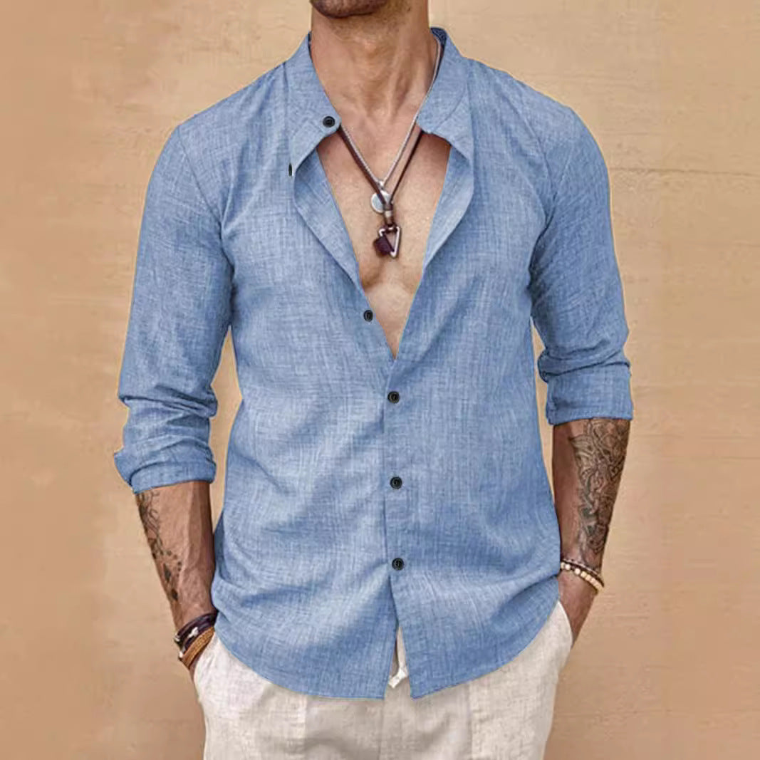 Stand Collar Long Sleeve Cardigan Shirt
