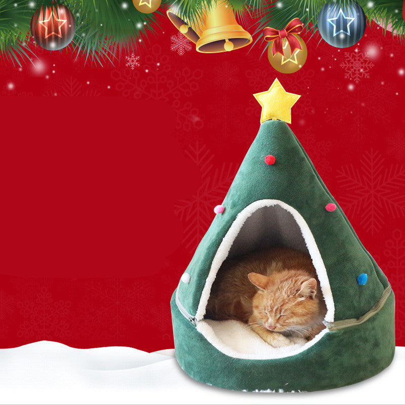 Christmas Tree Dog and Cat Bed Tent Litter