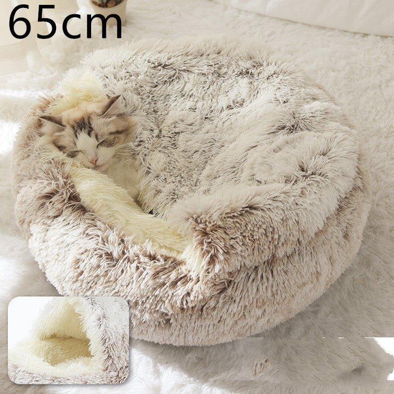 2 In 1 Dog And Cat Bed Pet Winter Bed Round Plush Warm Bed