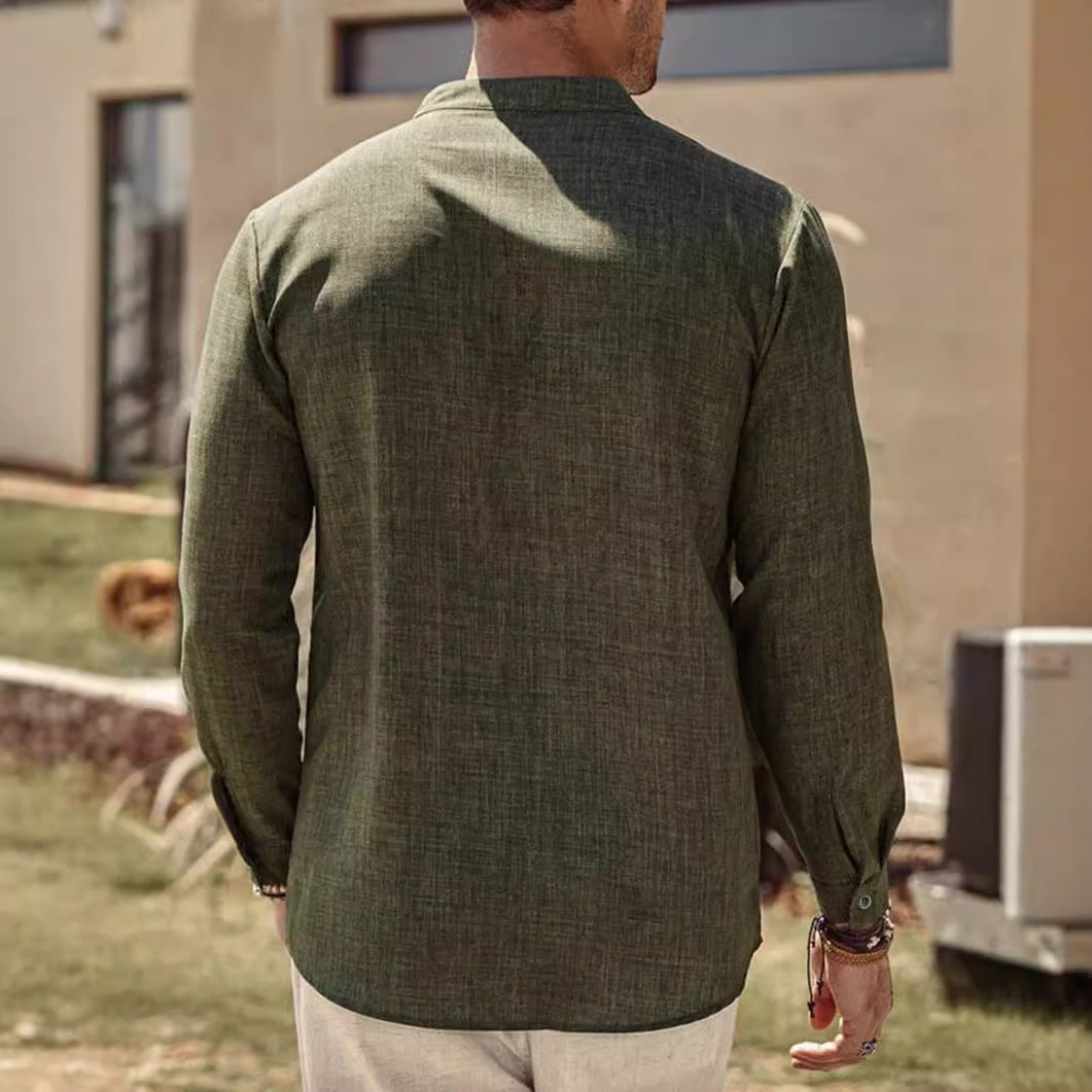 Stand Collar Long Sleeve Cardigan Shirt