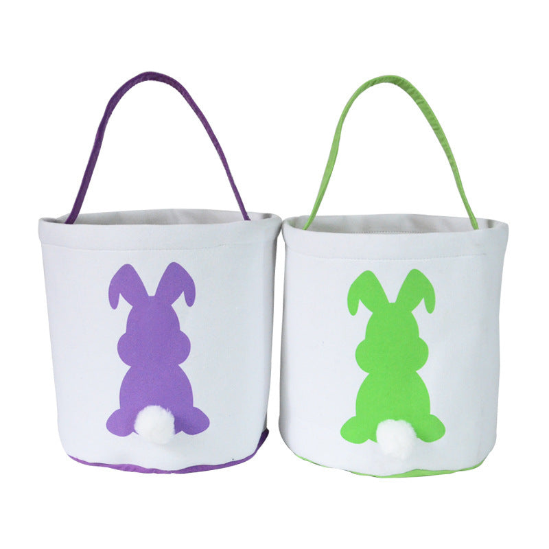 Happy Easter Burlap Bunny Ears Bags Easter Basket Canvas Bunny Buckets Easter Tote Bags with Rabbit Tail Kids Gift