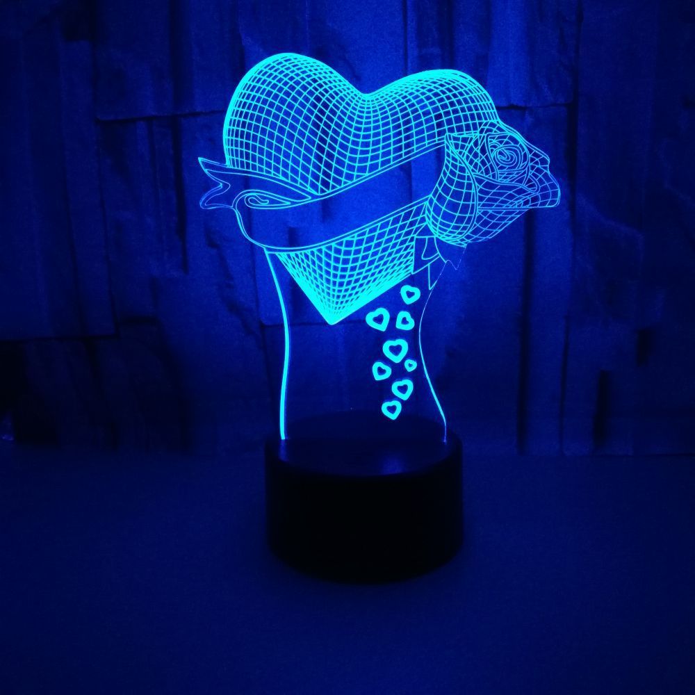 Valentines Gift Custom Loving Heart With Rose 3D Effect Optical Illusion Table Lamp