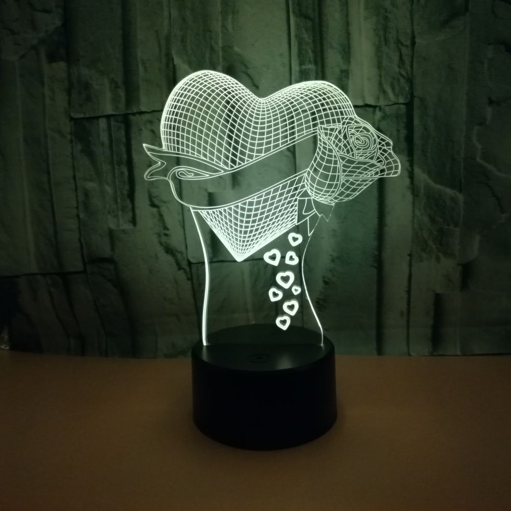 Valentines Gift Custom Loving Heart With Rose 3D Effect Optical Illusion Table Lamp