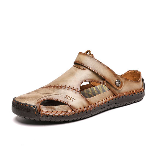 Men's Shoes Casual Hole Leather Shoes Toe Sandals