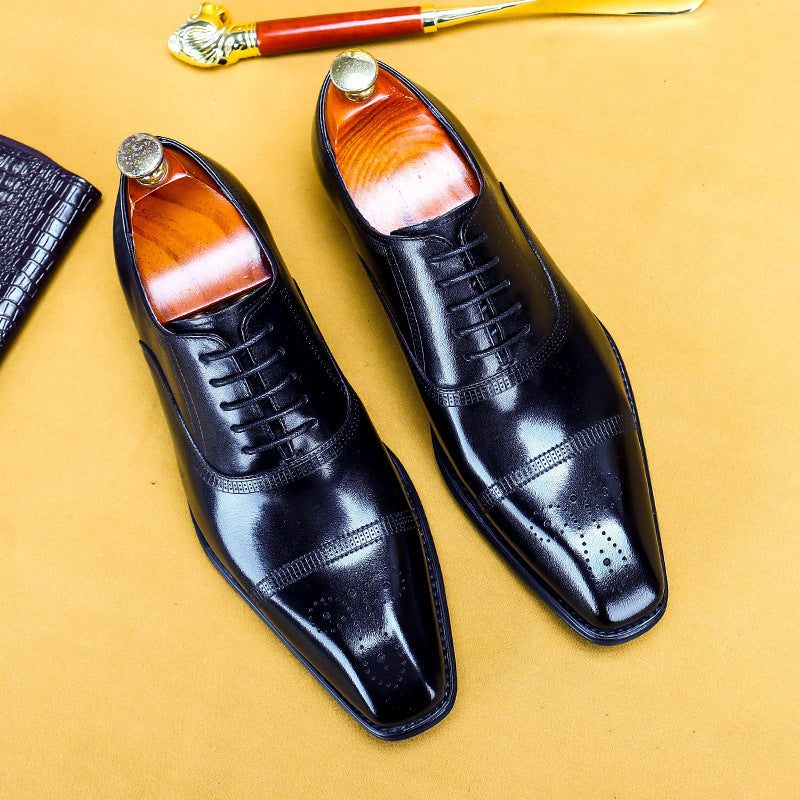 Three-Joint Leather Formal Carved Oxford Shoes