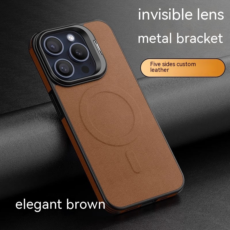Leather Invisible Bracket Phone Case