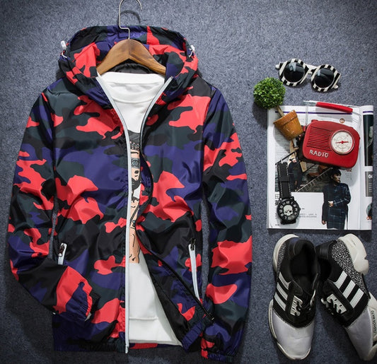 Fashion Camouflage Casual Jacket Coat Hooded Luminous Zipper