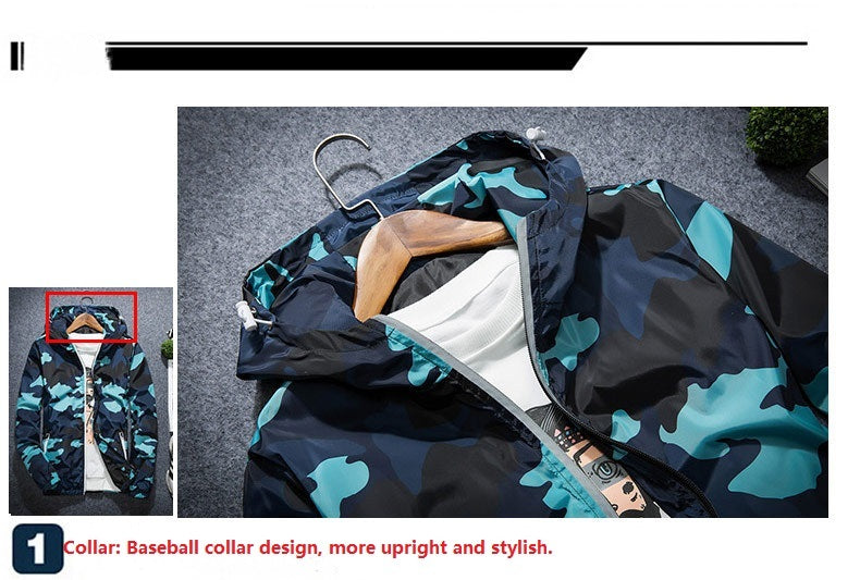 Fashion Camouflage Casual Jacket Coat Hooded Luminous Zipper