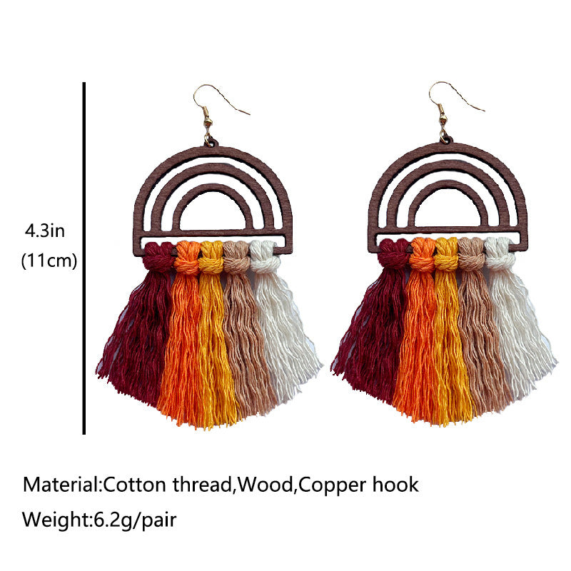 Handmade Wooden Bohemian Woven Tassel Earrings Fashion