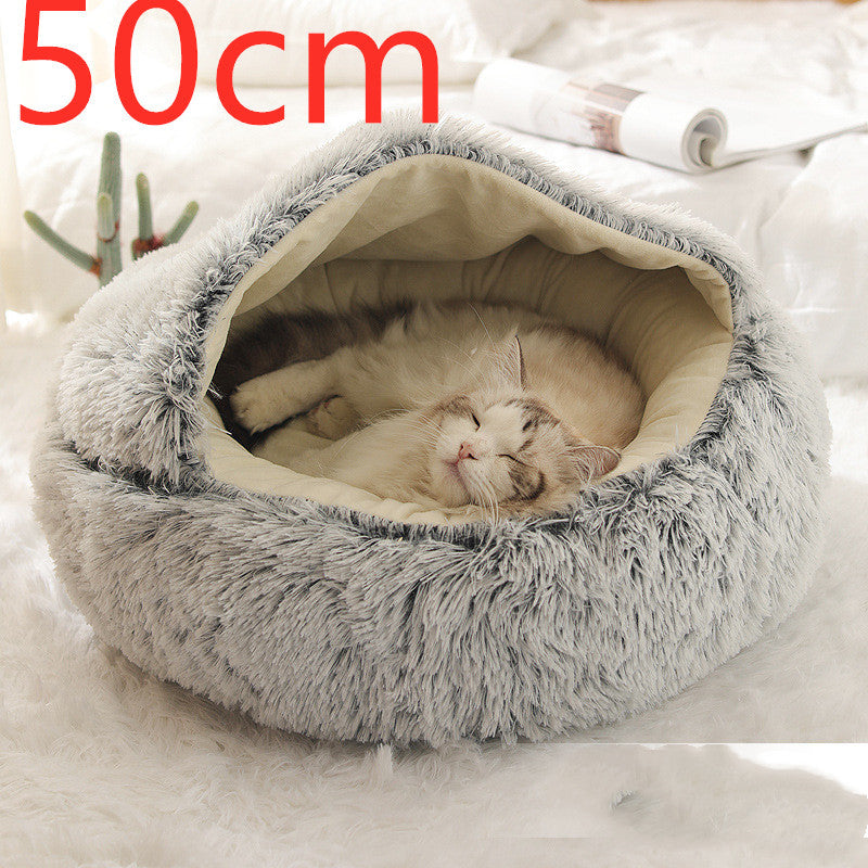 2 In 1 Dog And Cat Bed Pet Winter Bed Round Plush Warm Bed