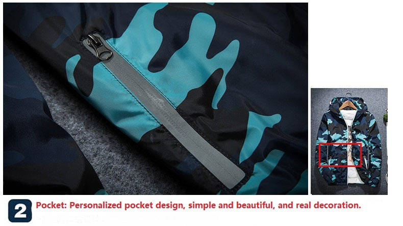 Fashion Camouflage Casual Jacket Coat Hooded Luminous Zipper