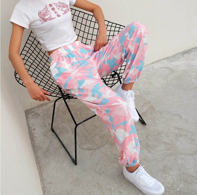 Women's Fashion Camouflage Print Joggers Trousers Loose Harem Camo Pants High Waist Casual