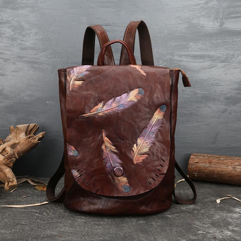 Retro Embossed Women's Backpacks In Cowhide