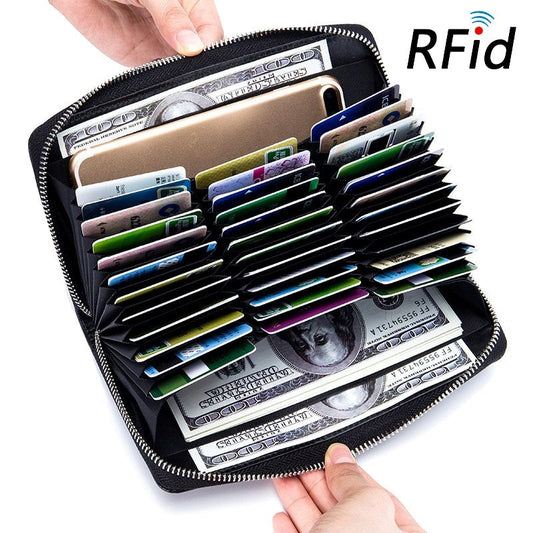 Rfid Many Departments Men Wallet Cow Genuine Leather 36 Slots Card Holder Cell Phone Pocket Male Wallets Clutch Man Long Purse