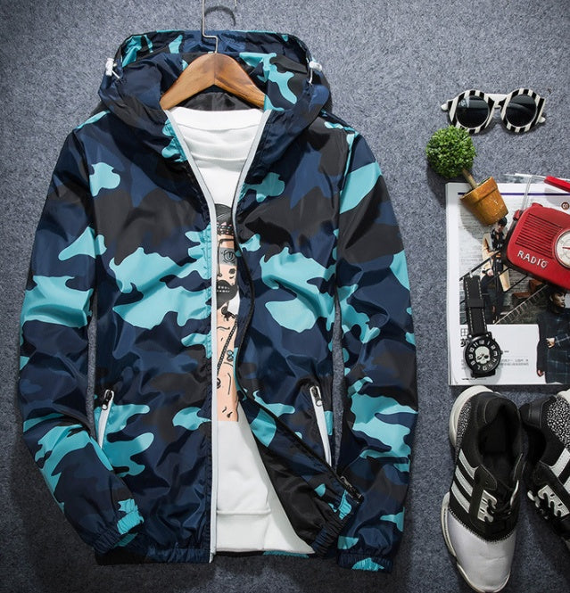 Fashion Camouflage Casual Jacket Coat Hooded Luminous Zipper