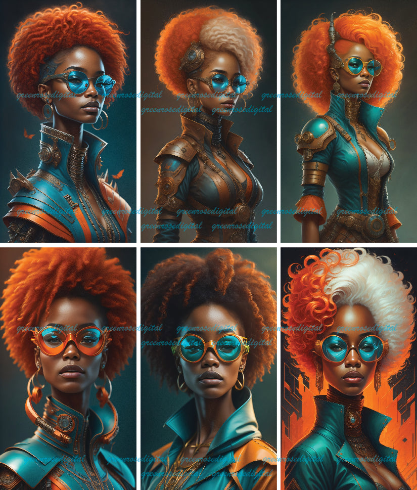 17 Pieces "CyberPunk Black Girl" Futuristic Portrait Special Graphic Art Design