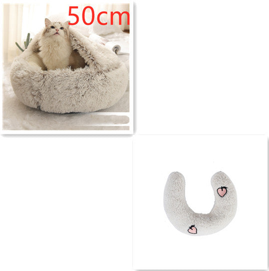 2 In 1 Dog And Cat Bed Pet Winter Bed Round Plush Warm Bed