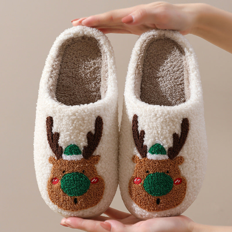 Christmas Elk Winter Warm Home Cotton Slippers