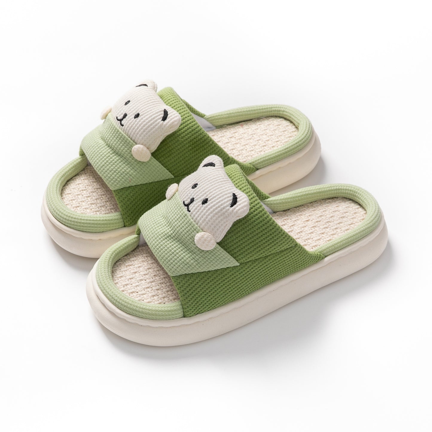 Cute Cartoon Bear Spring Fashion Slippers Thick-Soled Mute Linen Slipper