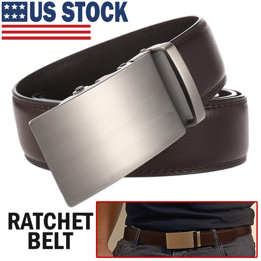 Microfiber Leather Men's Ratchet Belt Adjustable Automatic Buckle