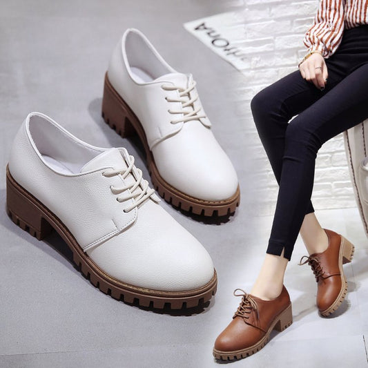 Leather Retro Chunky Shoes