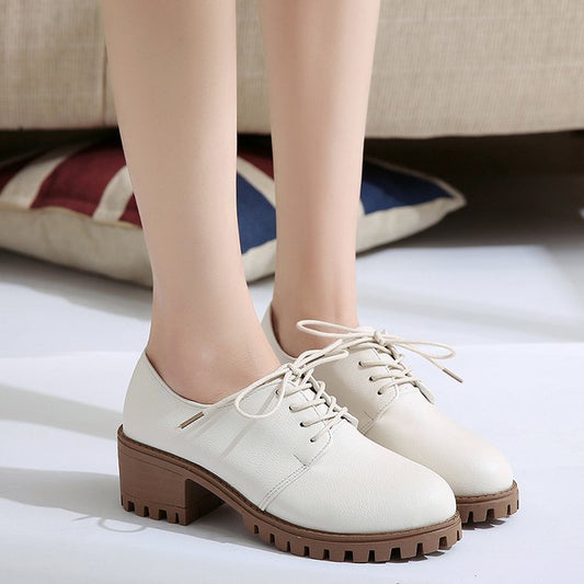 Leather Retro Chunky Shoes